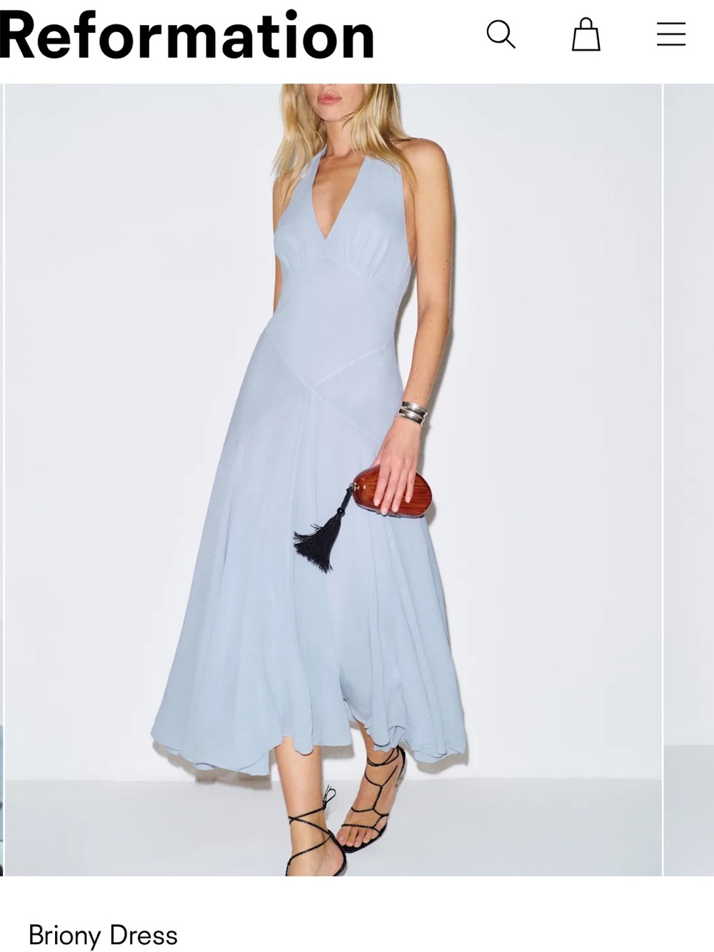 Reformation Briony Halter Midi Dress in Light Blue